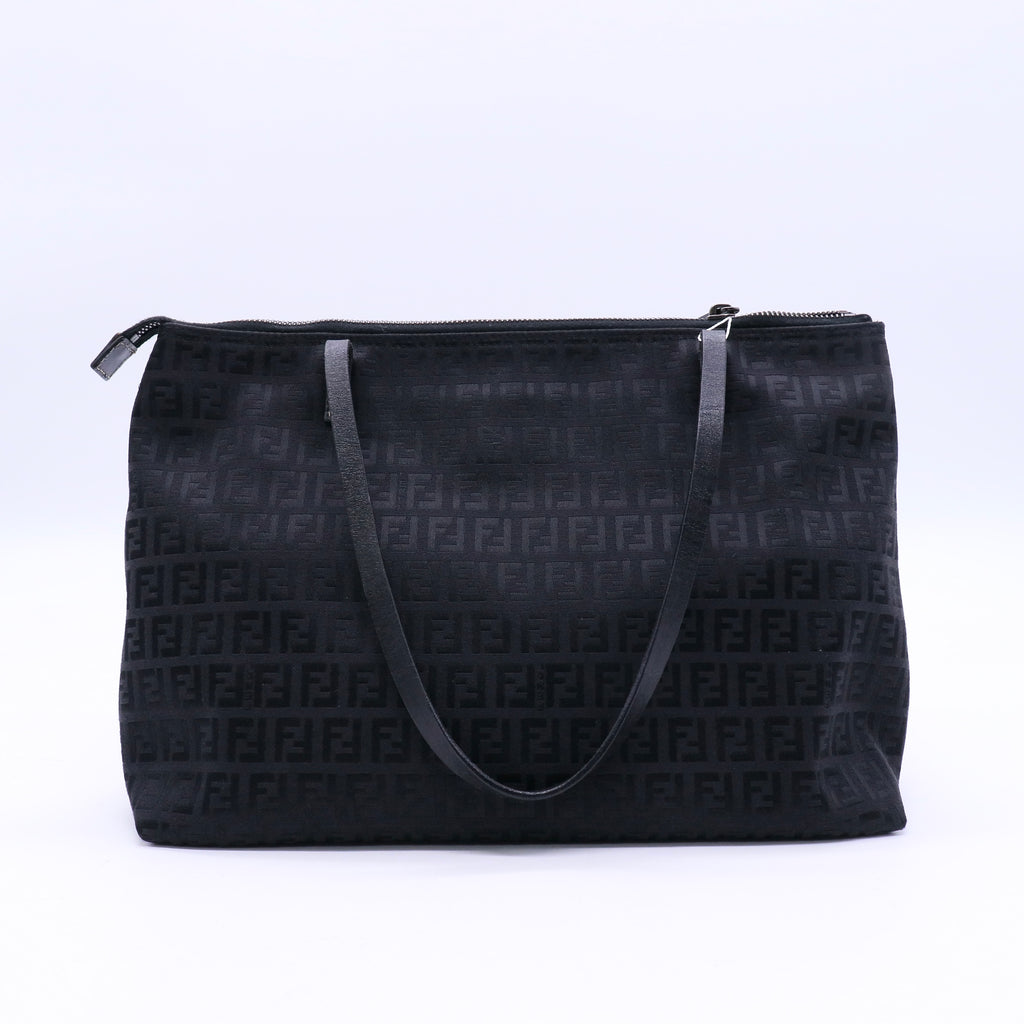 Fendi Zucchino Zucca Canvas All Black Tote Bag Twins LDJ3945