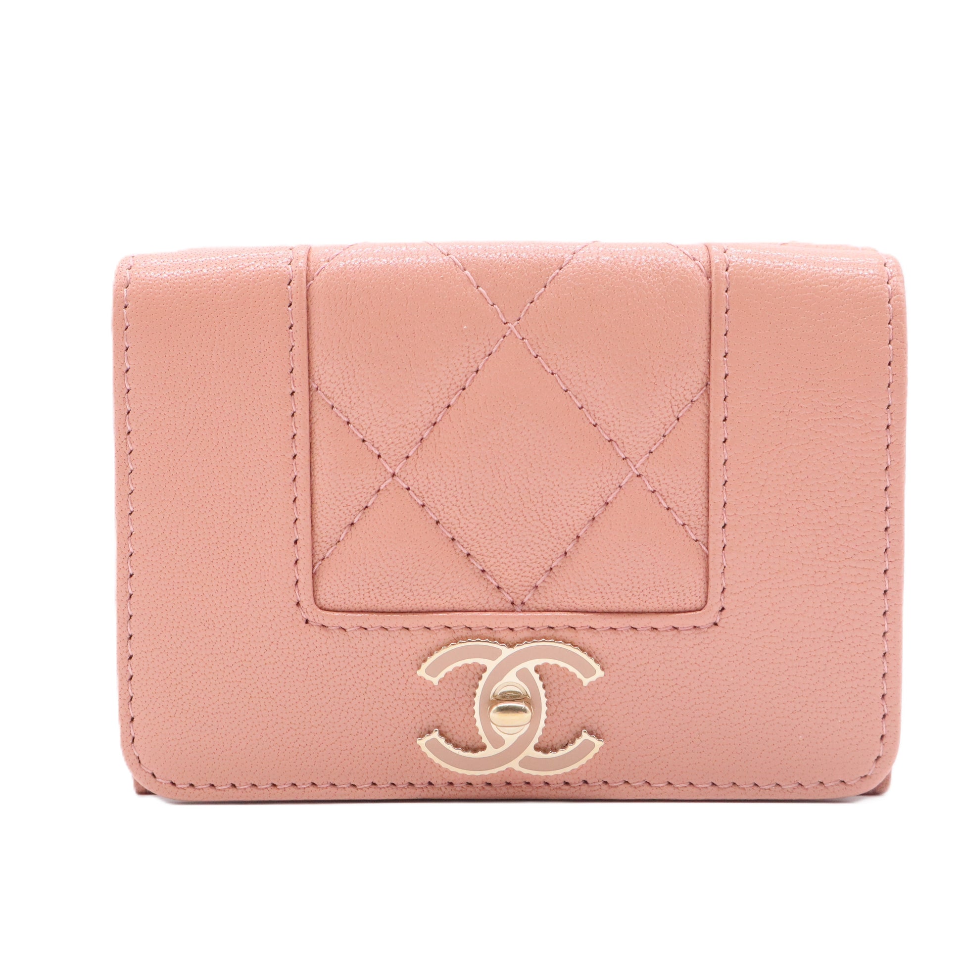 Metallic Caviar Chevron Quilted Vintage Mademoiselle Flap Card Holder