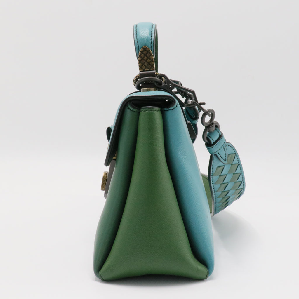 Piazza Top Handle Bag Leather with Intrecciato Detail Small