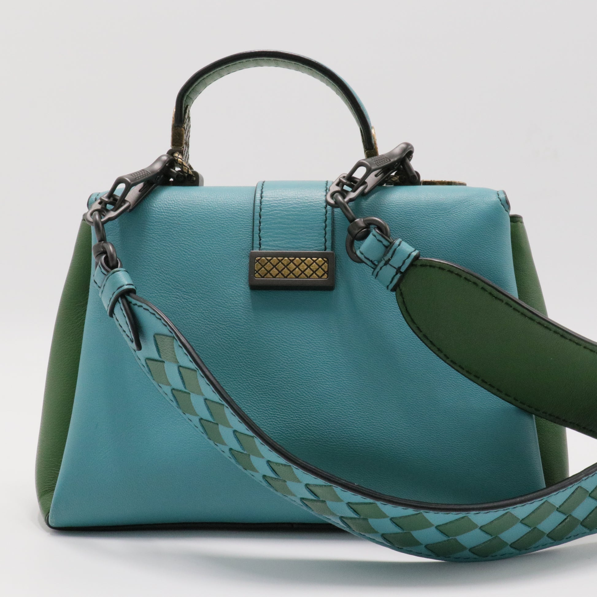 Piazza Top Handle Bag Leather with Intrecciato Detail Small