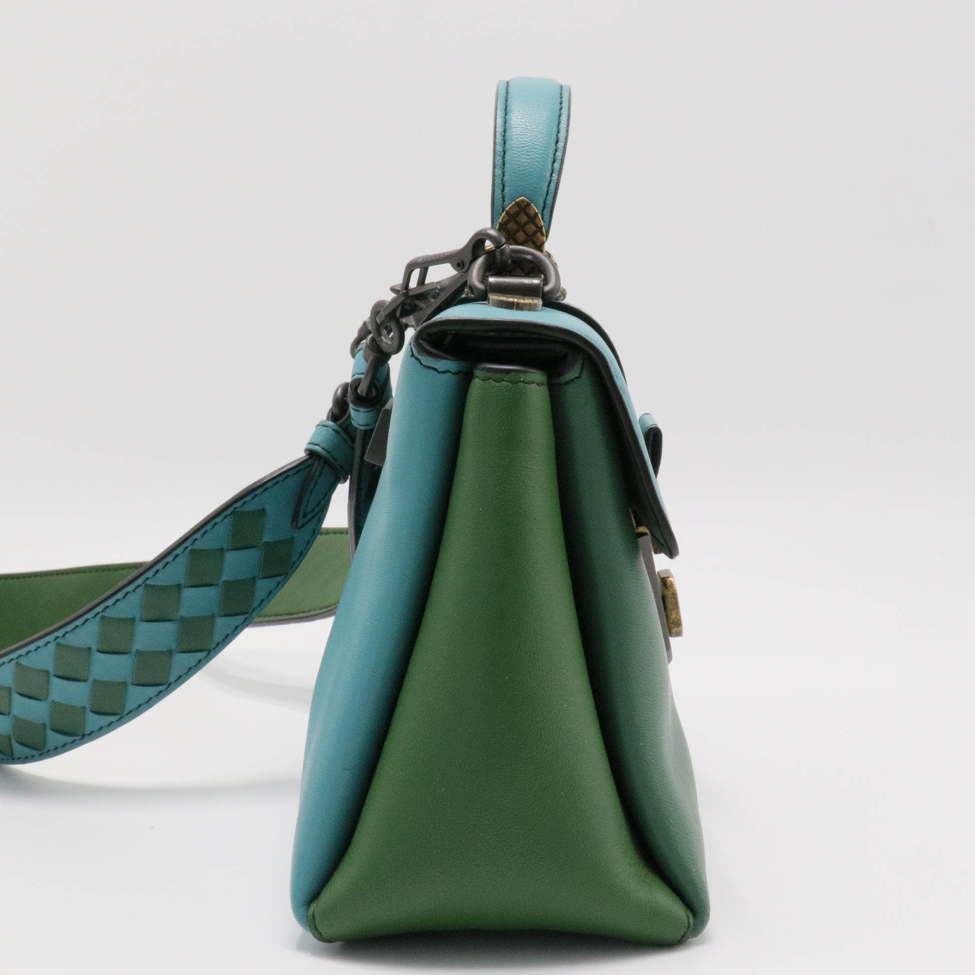 Piazza Top Handle Bag Leather with Intrecciato Detail Small