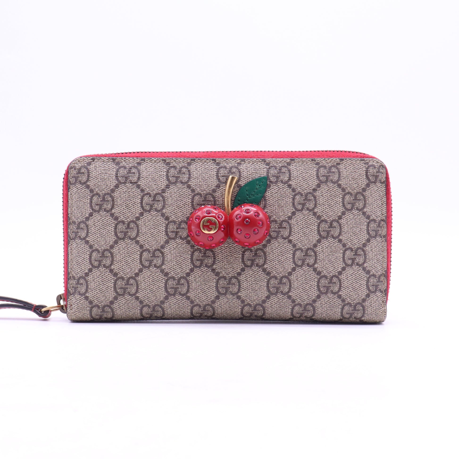 Gucci GG Supreme Zip Around Wallet With Cherries W20853