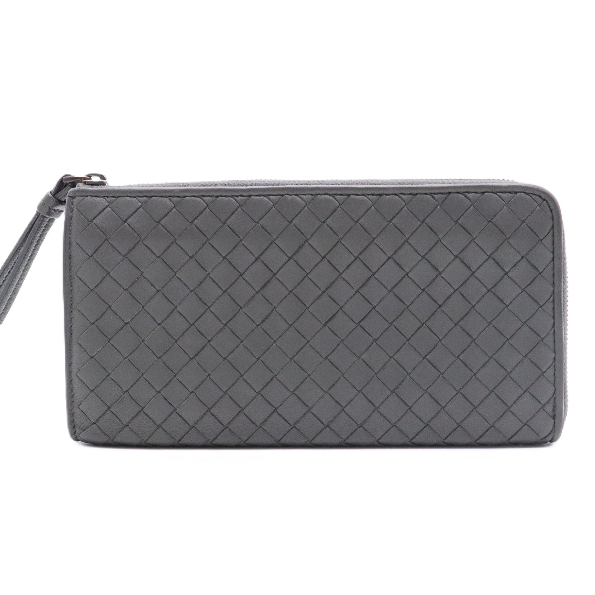 Nappa Intrecciato Zip Around Wallet Kaki Fondente