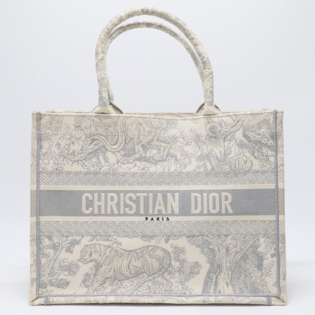 Canvas Embroidered Medium Dioriviera Toile De Jouy Book Tote Gray