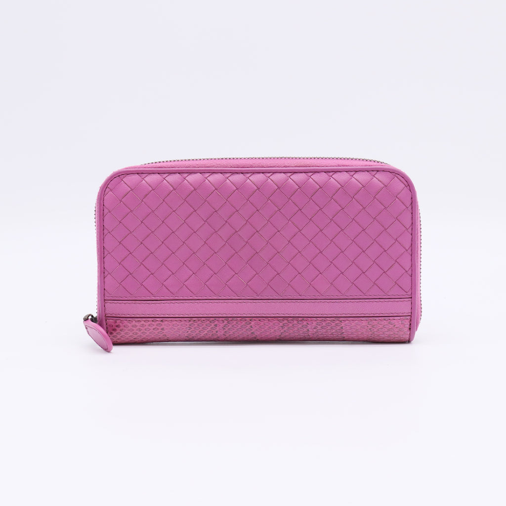 Bottega Veneta Intrecciato Nappa Leather & Ayers Exotic Trim Zip Around Wallet W22363