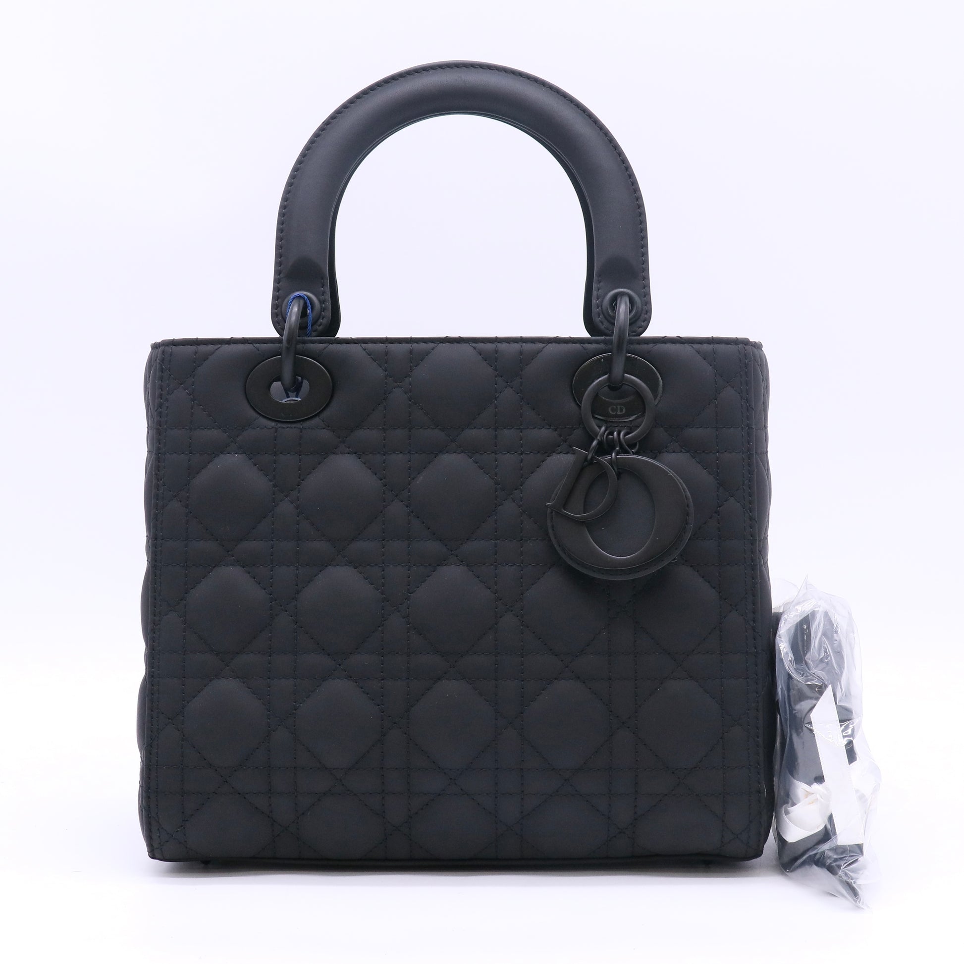 Dior Lady Dior Medium Black Ultra Matte Cannage Calfskin Leather Top Handle Bag twins LDJ5307