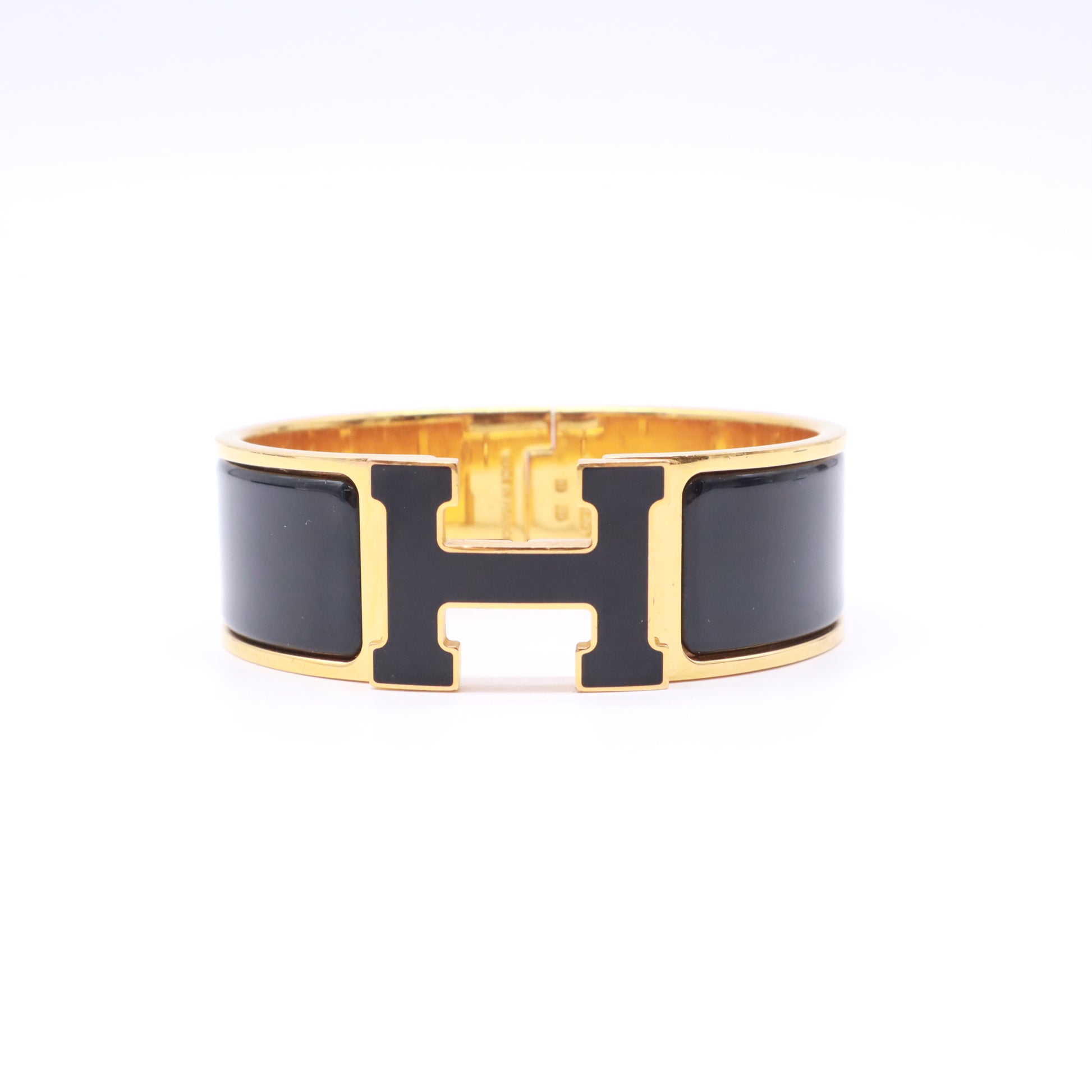 Hermes Enamel Wide Clic Clac H Bracelet Black LDJ5319