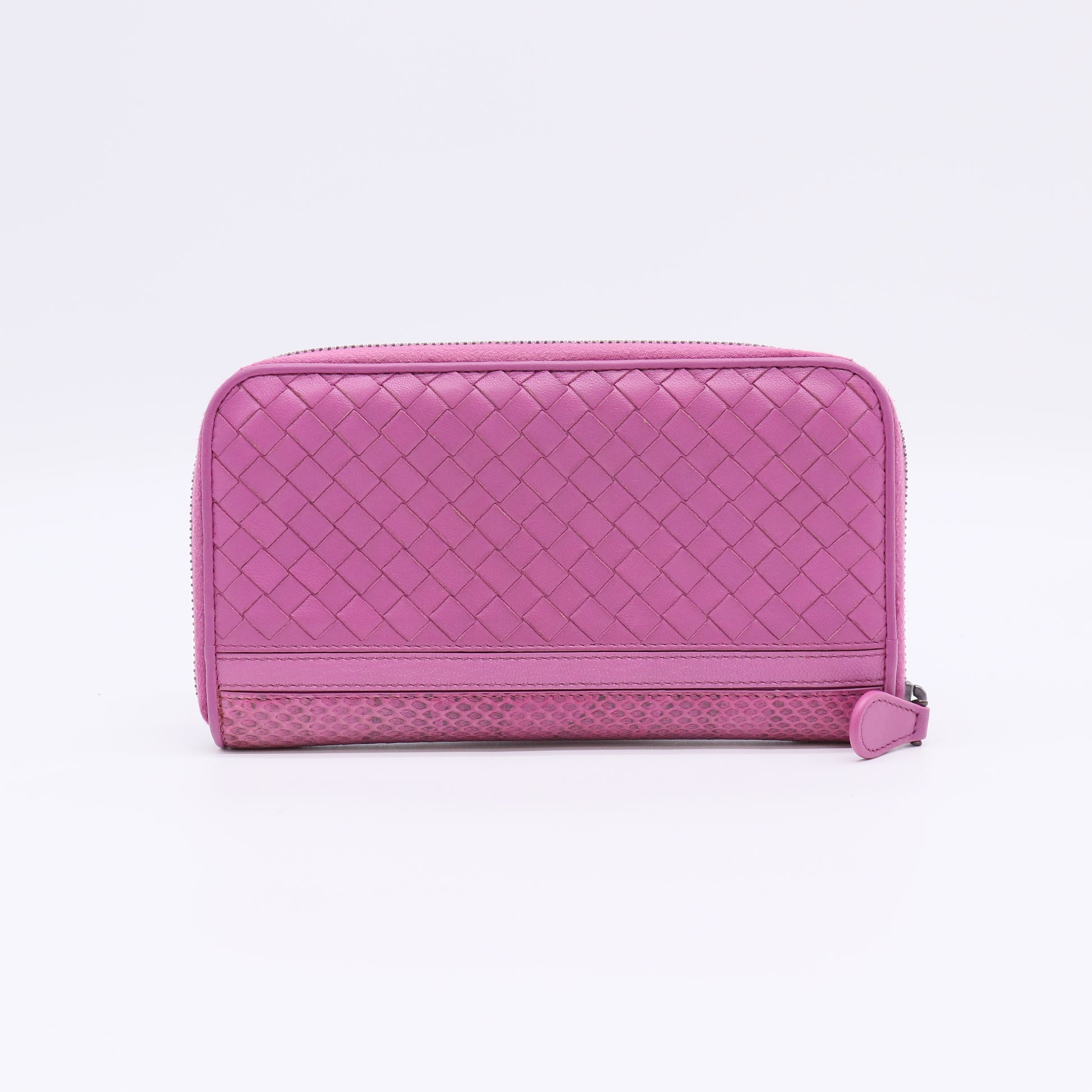 Bottega Veneta Intrecciato Nappa Leather & Ayers Exotic Trim Zip Around Wallet W22363