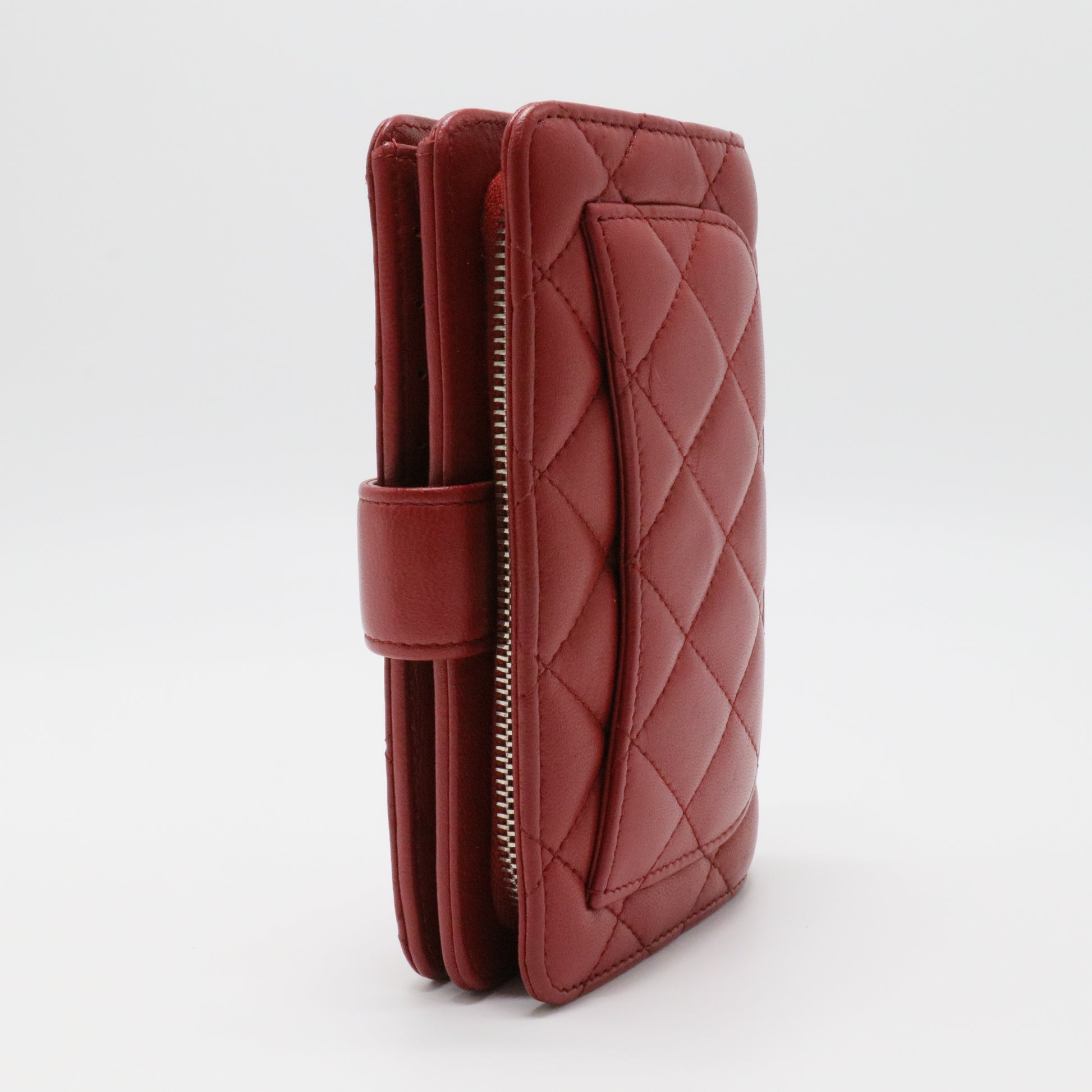 Red Quilted Leather CC French Wallet