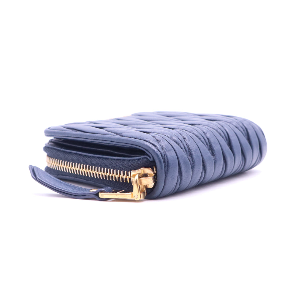 Miu Miu Matelassé Leather Zip-Around Compact Wallet W21160