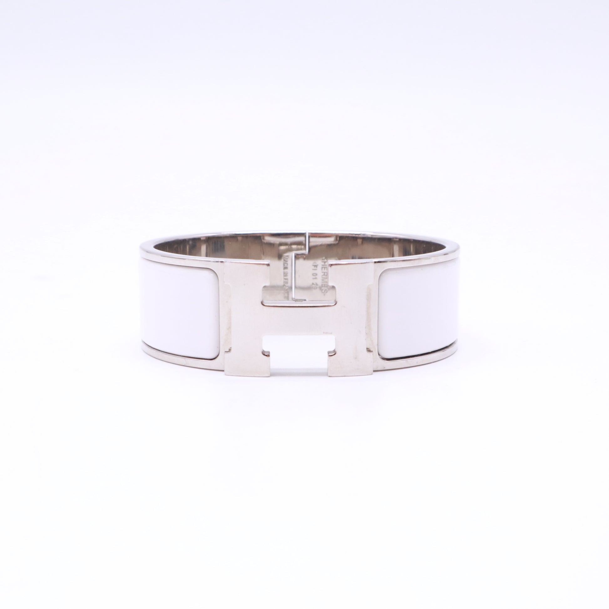 Hermes Enamel Wide Clic Clac H Bracelet PM White twins LDJ5321