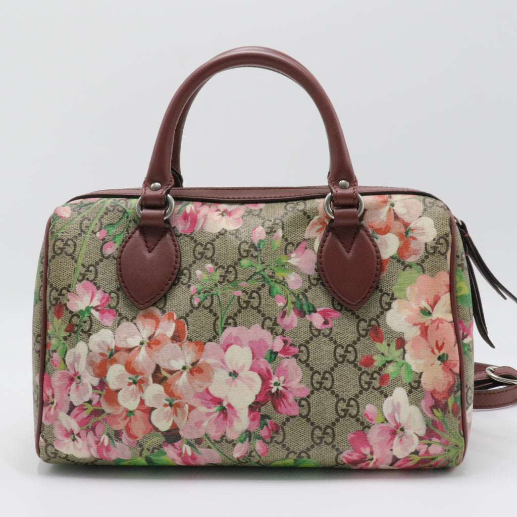 Boston Bag Blooms Print GG Coated Canvas Small