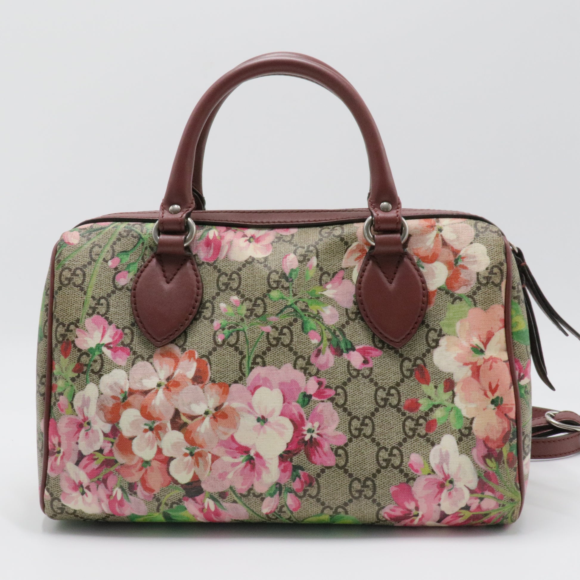 Boston Bag Blooms Print GG Coated Canvas Small