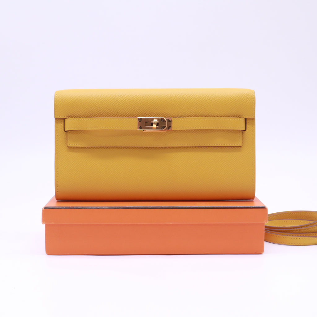 Hermes Epsom Kelly Wallet To Go Jaune Ambre twins LDJ5314