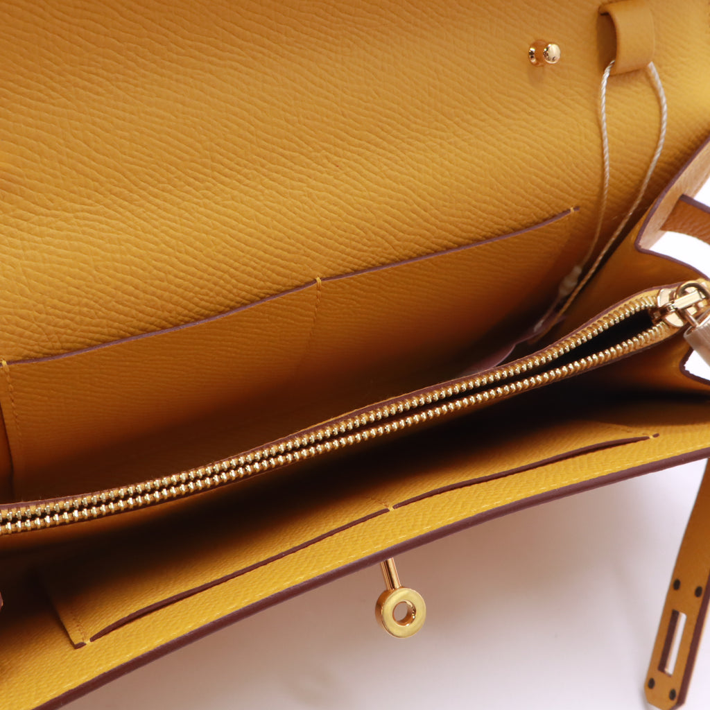 Hermes Epsom Kelly Wallet To Go Jaune Ambre twins LDJ5314