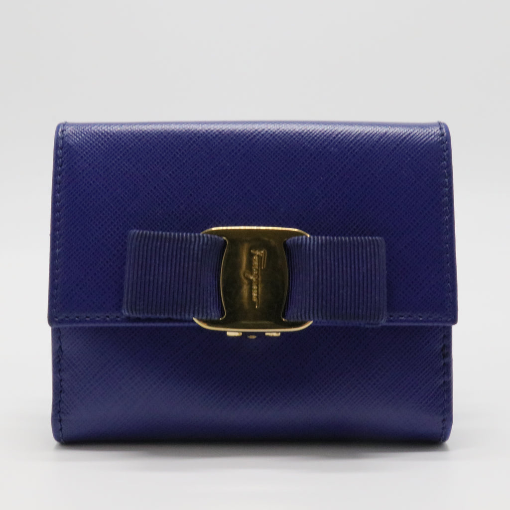 Blue Leather Vara Bow Compact Wallet