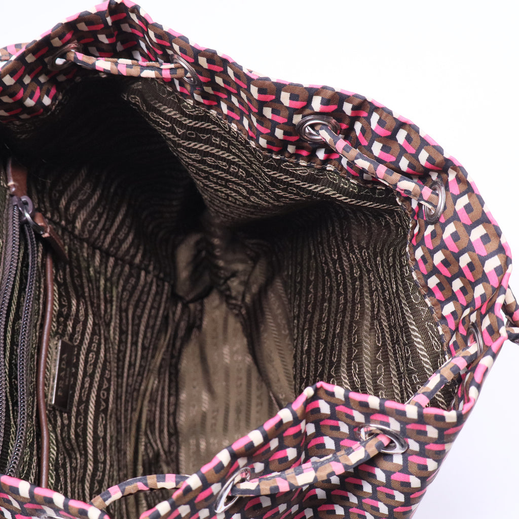 Brown/Pink Re-Nylon Patterned Backpack B20788