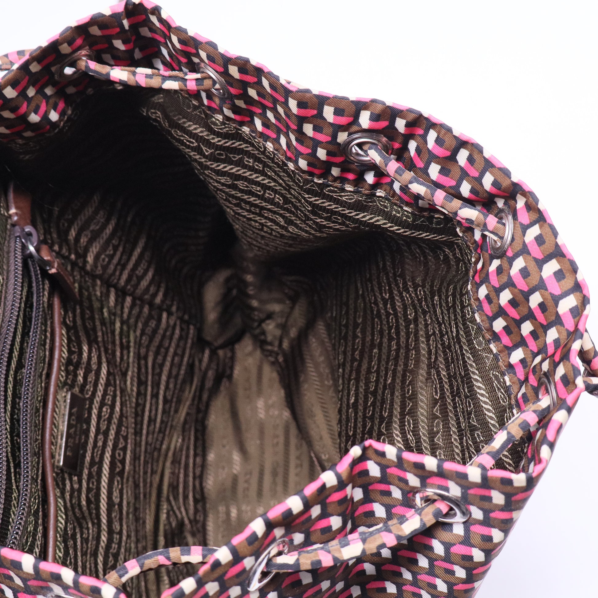 Brown/Pink Re-Nylon Patterned Backpack B20788