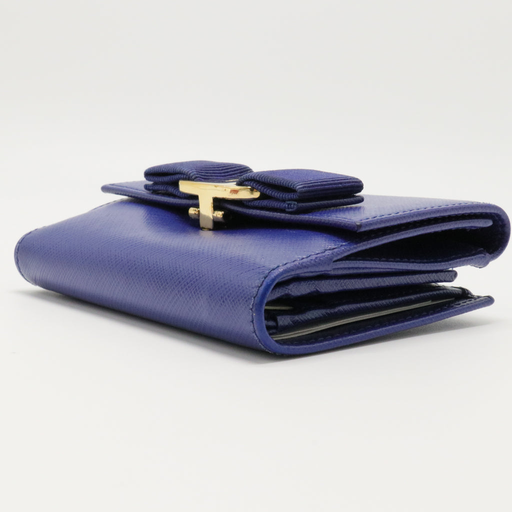 Blue Leather Vara Bow Compact Wallet
