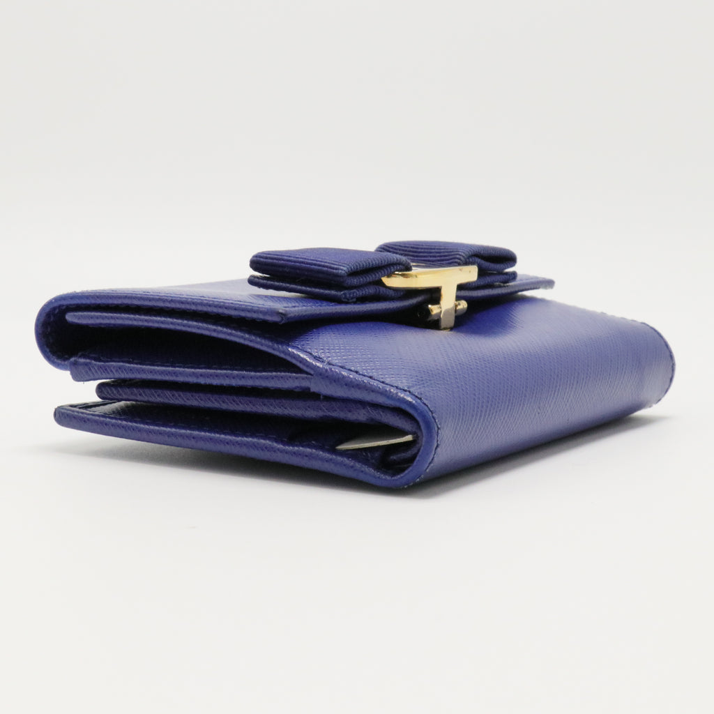 Blue Leather Vara Bow Compact Wallet