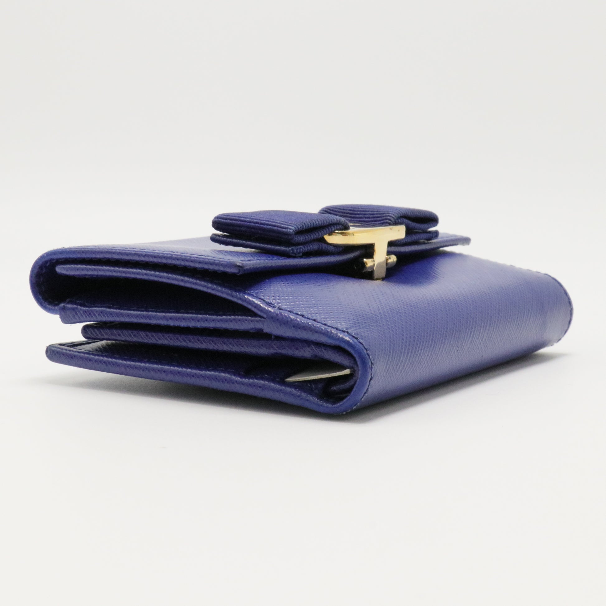 Blue Leather Vara Bow Compact Wallet