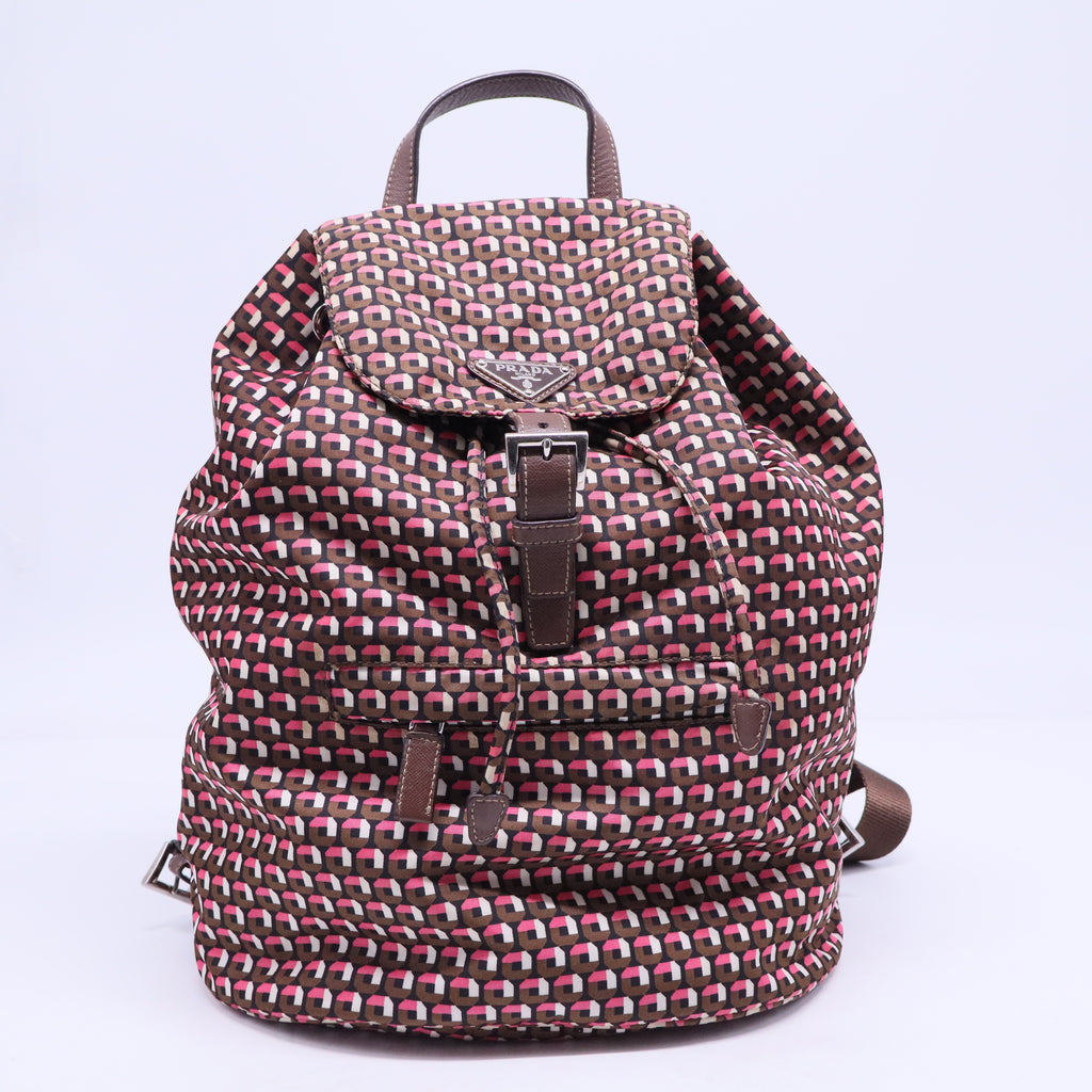 Brown/Pink Re-Nylon Patterned Backpack B20788