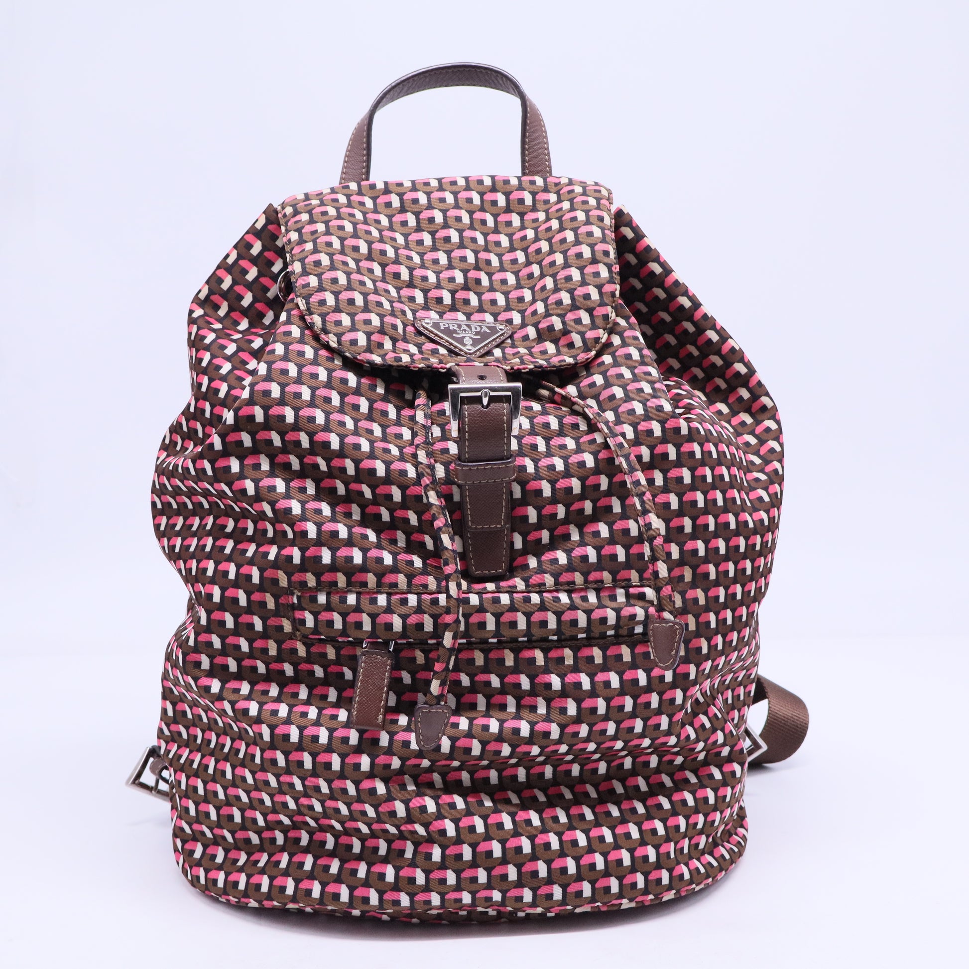 Brown/Pink Re-Nylon Patterned Backpack B20788