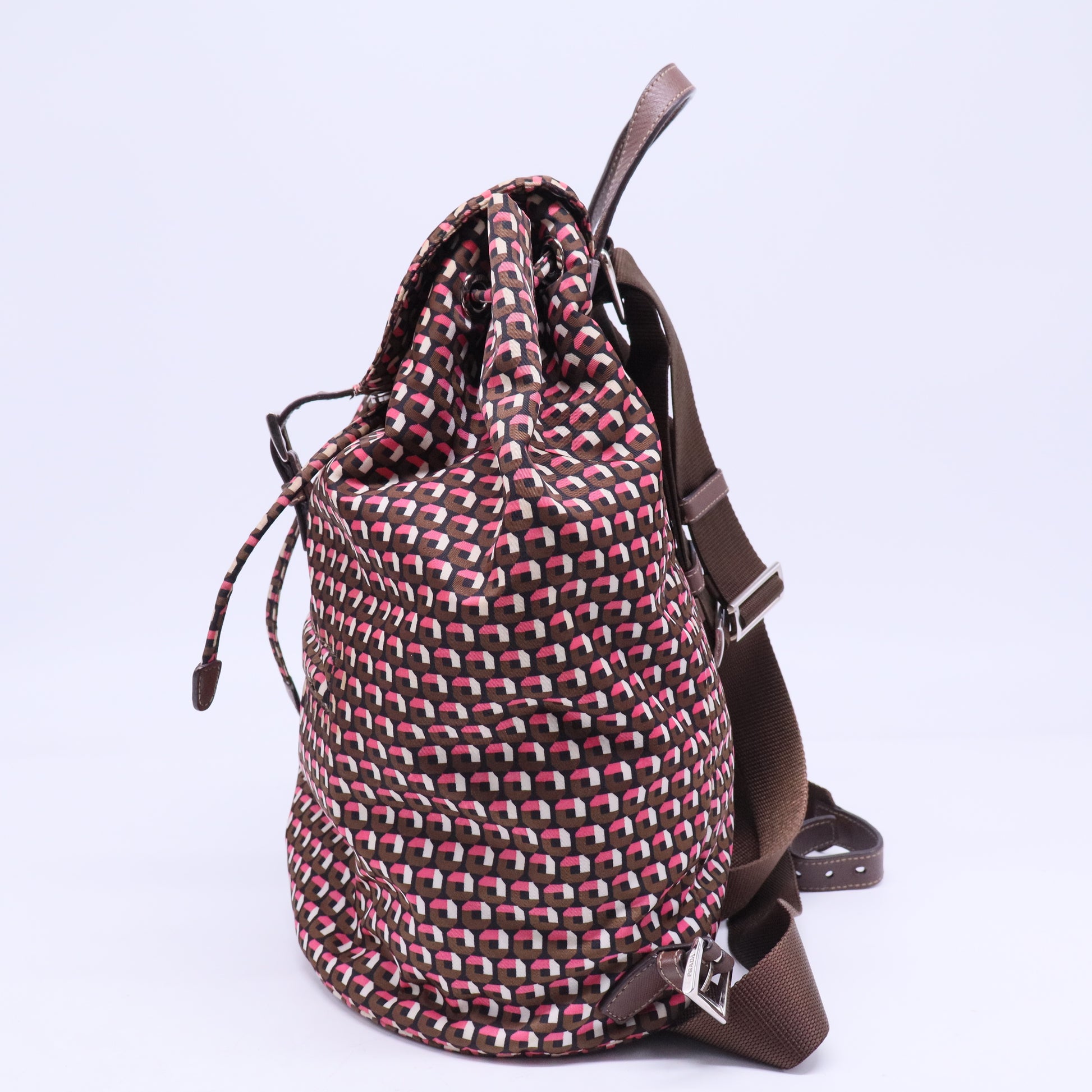 Brown/Pink Re-Nylon Patterned Backpack B20788
