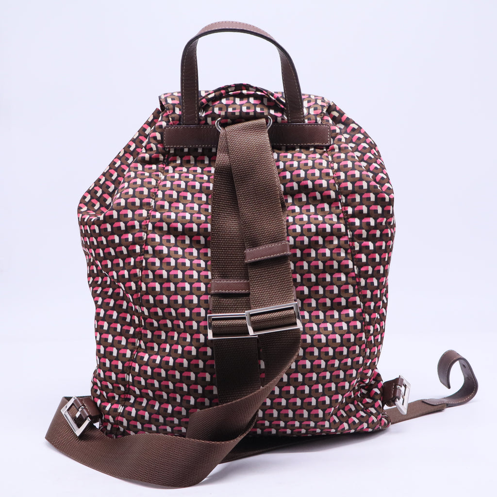 Brown/Pink Re-Nylon Patterned Backpack B20788