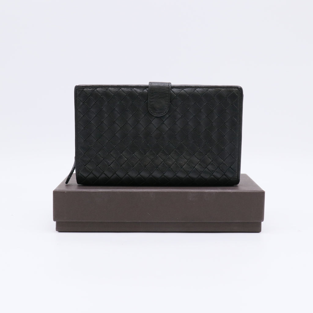 Bottega Veneta Intrecciato Nappa Leather Continental Flap Wallet with Snap Closure Tab W22367