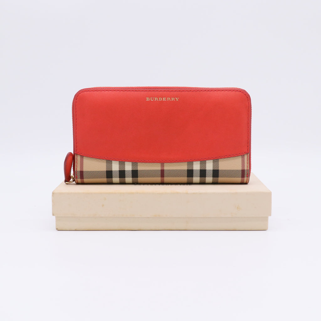 Burberry Haymarket Check & Leather Zip Around Wallet W22347