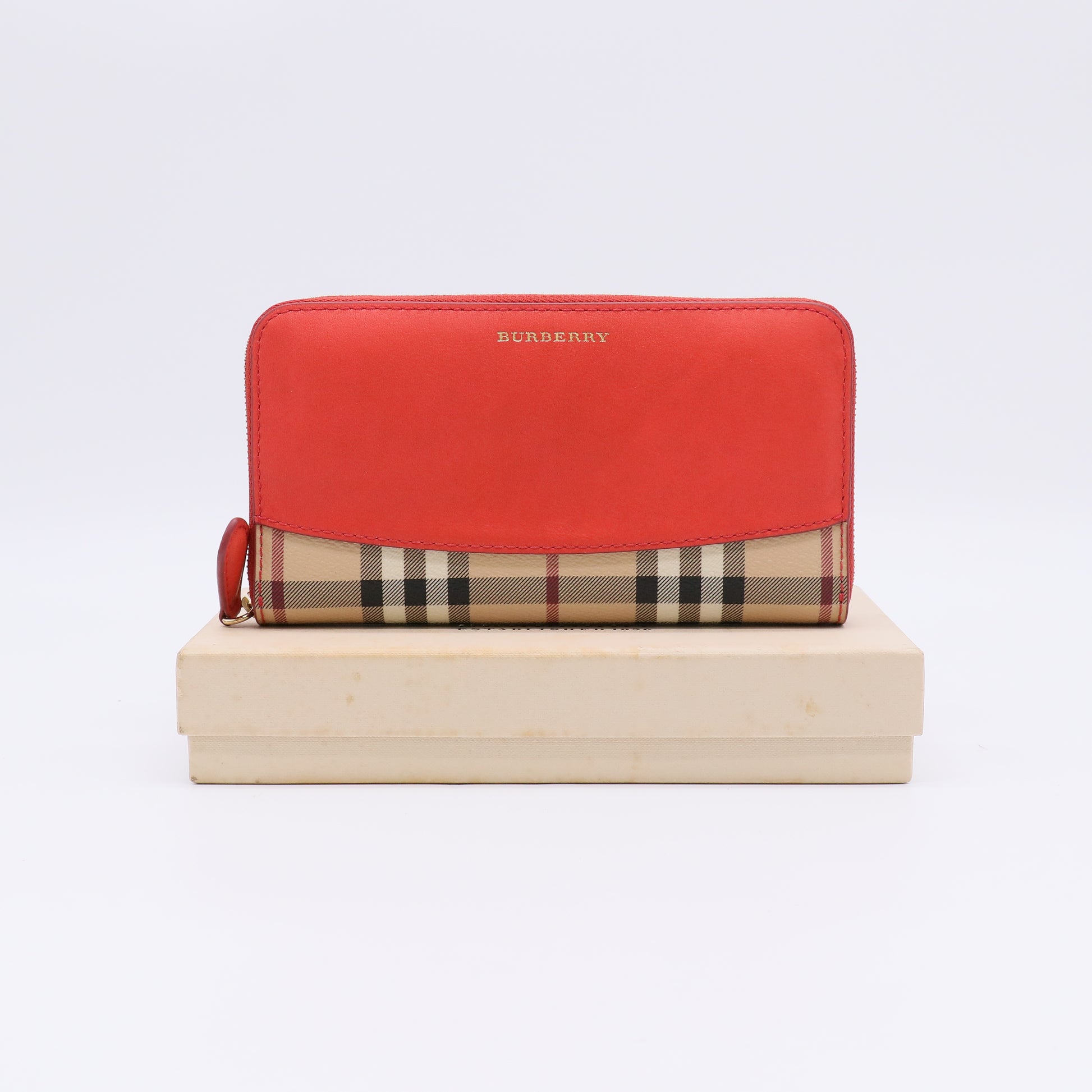 Burberry Haymarket Check & Leather Zip Around Wallet W22347