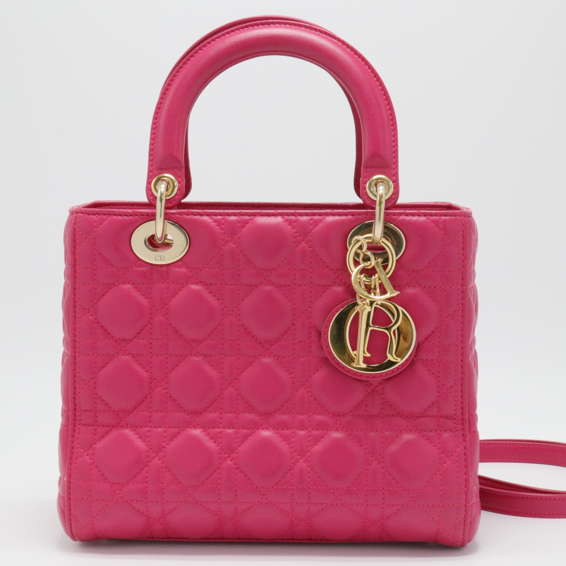 Lambskin Cannage Medium Lady Dior Fuchsia
