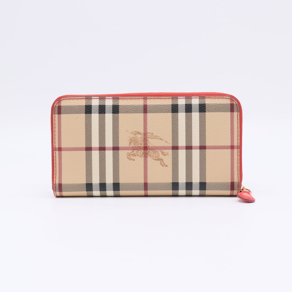 Burberry Haymarket Check & Leather Zip Around Wallet W22347