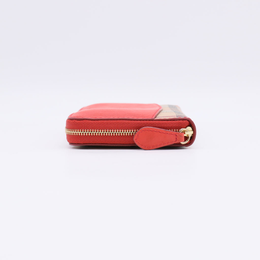 Burberry Haymarket Check & Leather Zip Around Wallet W22347