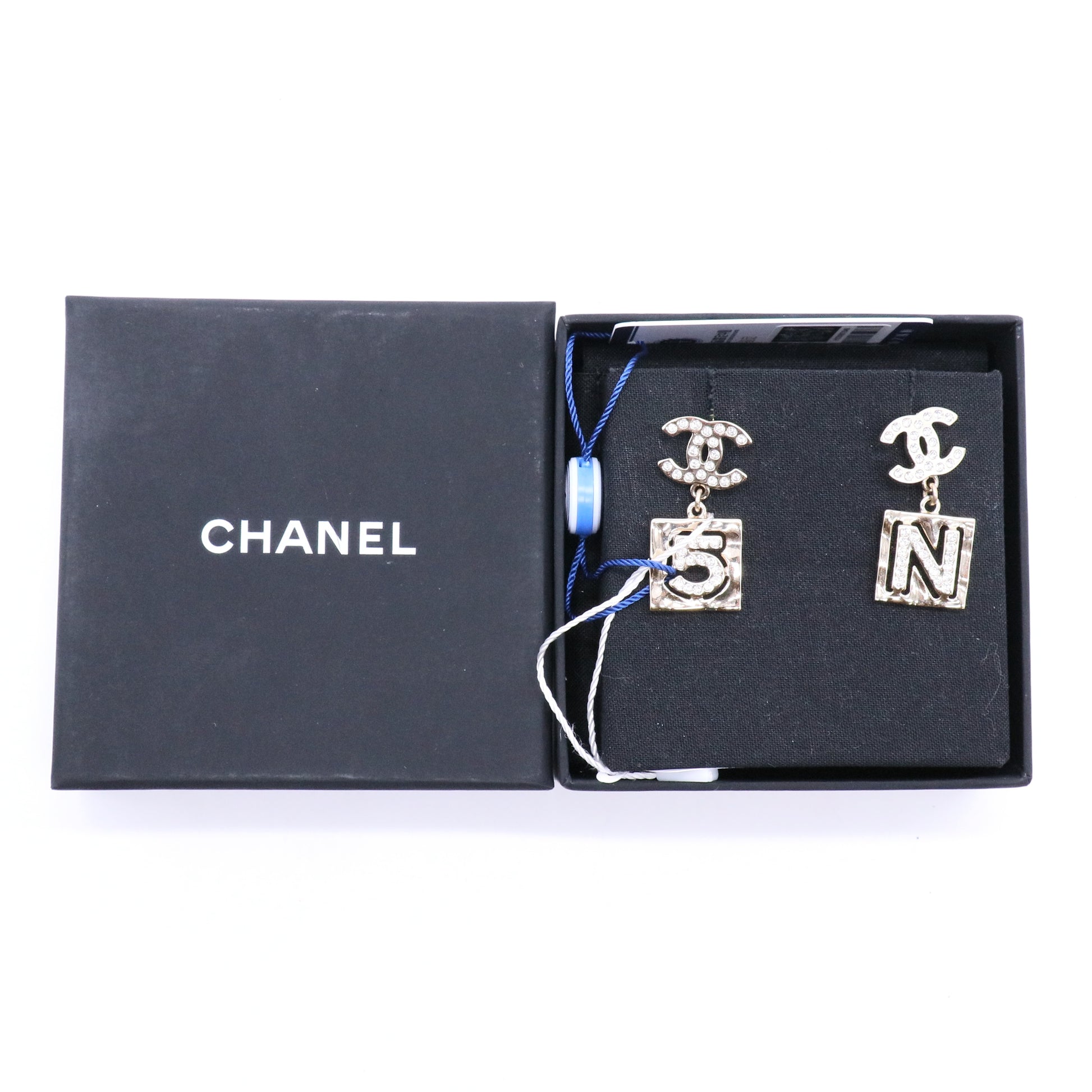Chanel Champagne Gold N.5 Square Earrings twins