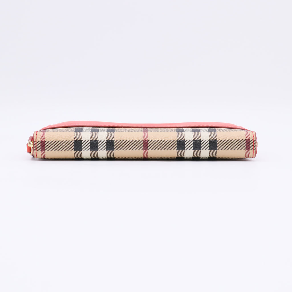 Burberry Haymarket Check & Leather Zip Around Wallet W22347
