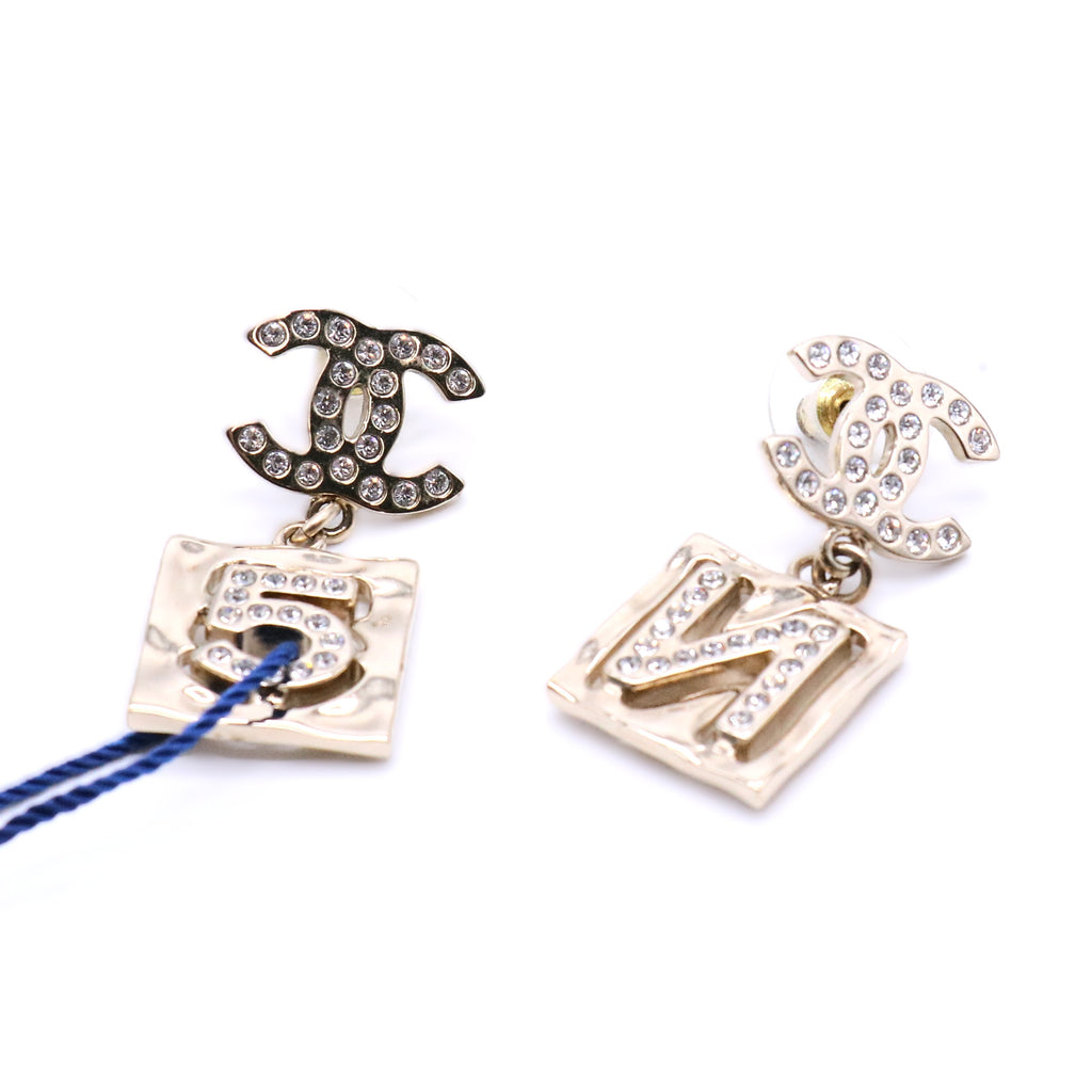 Chanel Champagne Gold N.5 Square Earrings twins