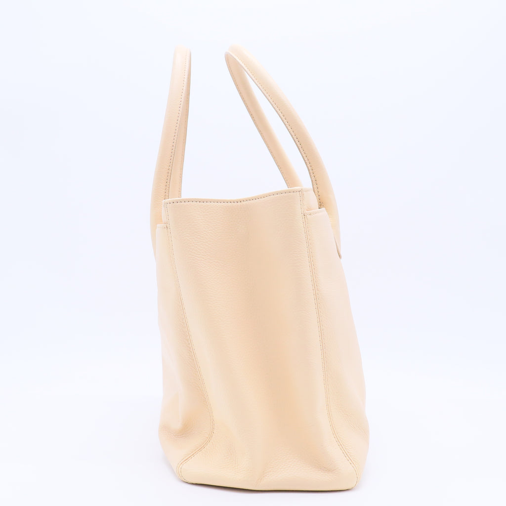 Light Beige Pebbled Leather Cerf Shopping Tote Bag