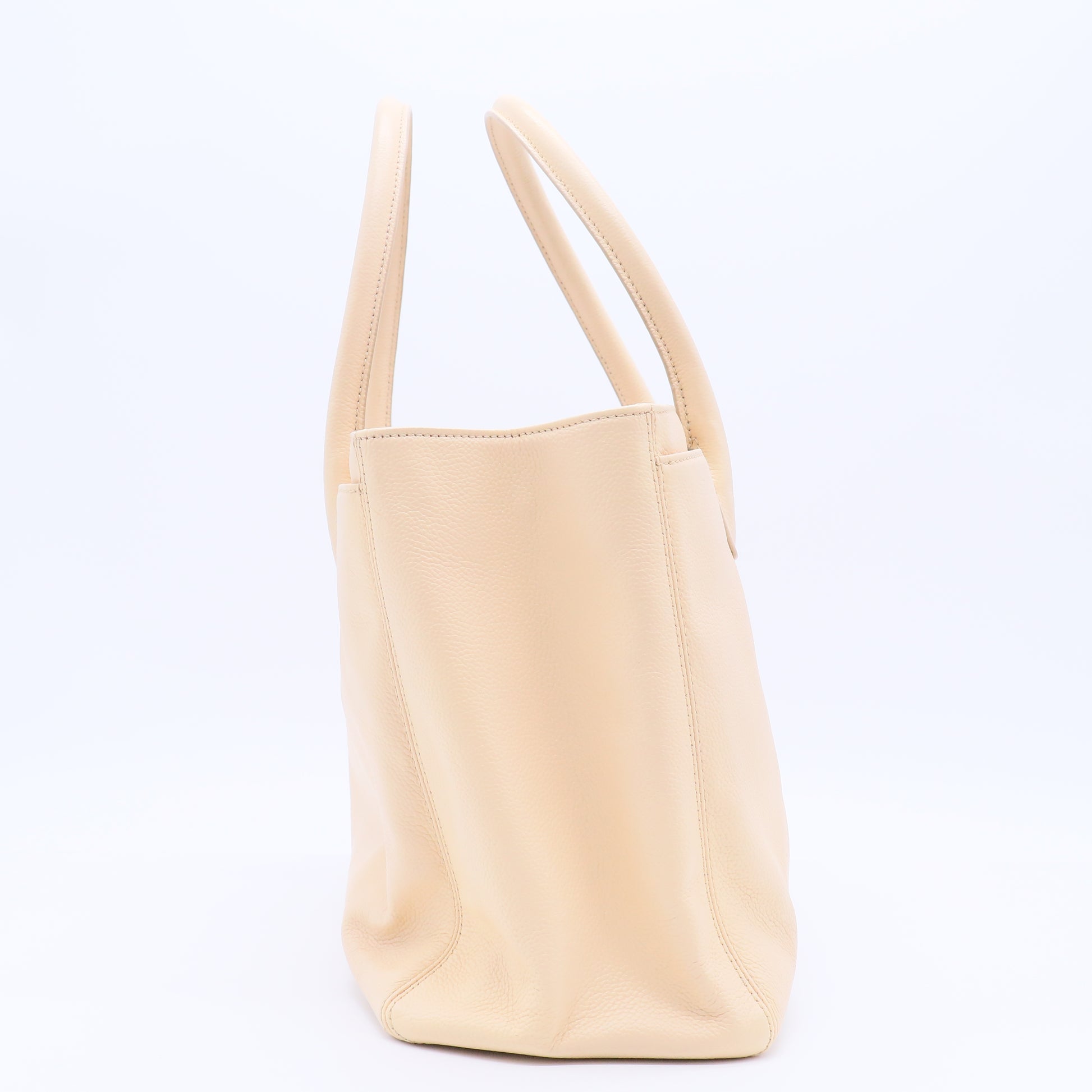 Light Beige Pebbled Leather Cerf Shopping Tote Bag