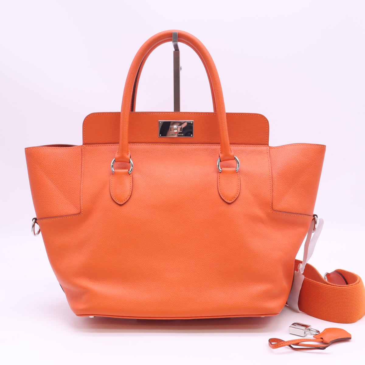 Hermes 26cm Orange Swift Leather Toolbox Bag Twins B24396
