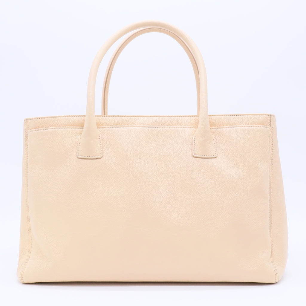 Light Beige Pebbled Leather Cerf Shopping Tote Bag