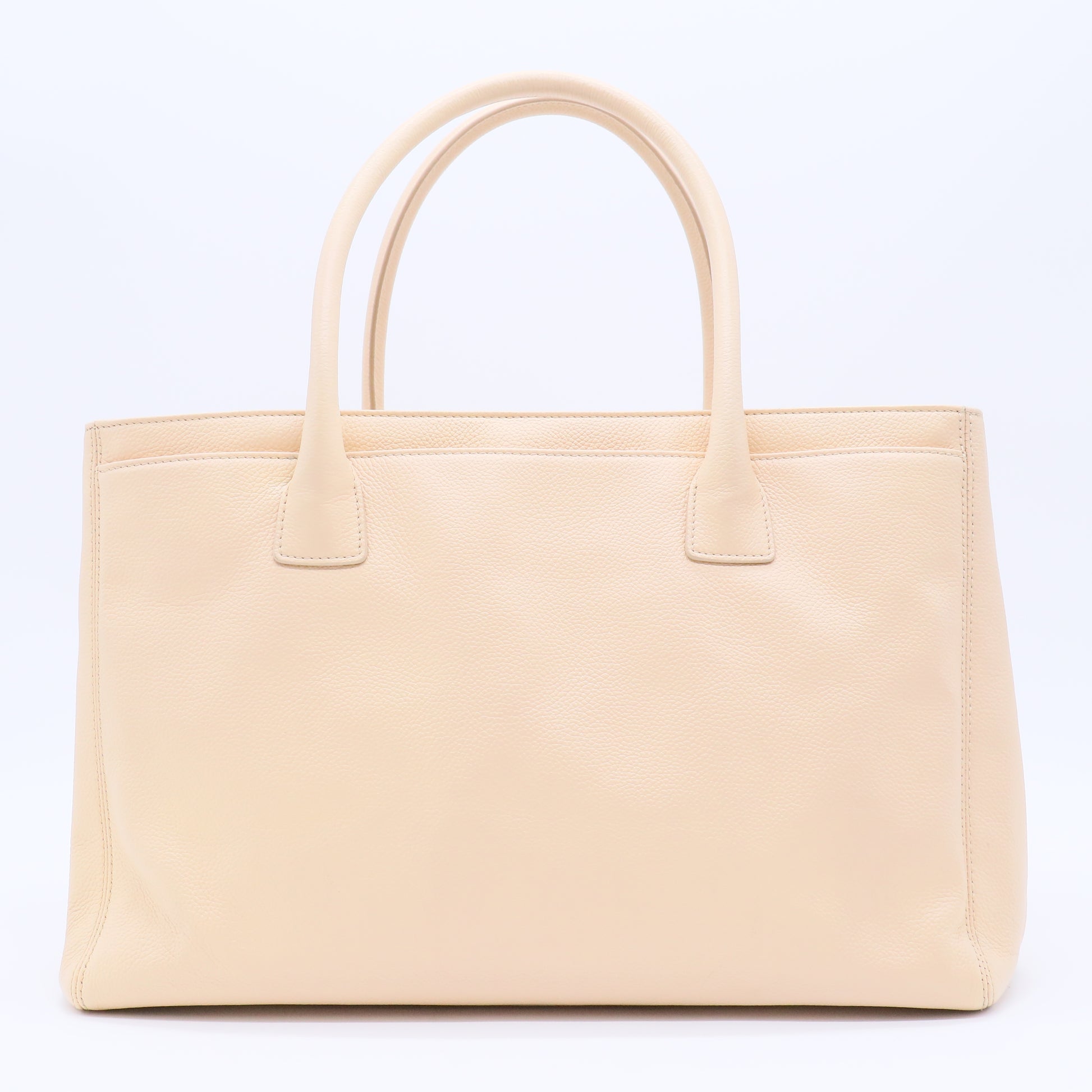 Light Beige Pebbled Leather Cerf Shopping Tote Bag