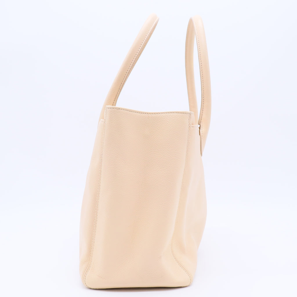 Light Beige Pebbled Leather Cerf Shopping Tote Bag