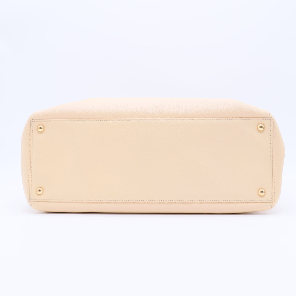 Light Beige Pebbled Leather Cerf Shopping Tote Bag