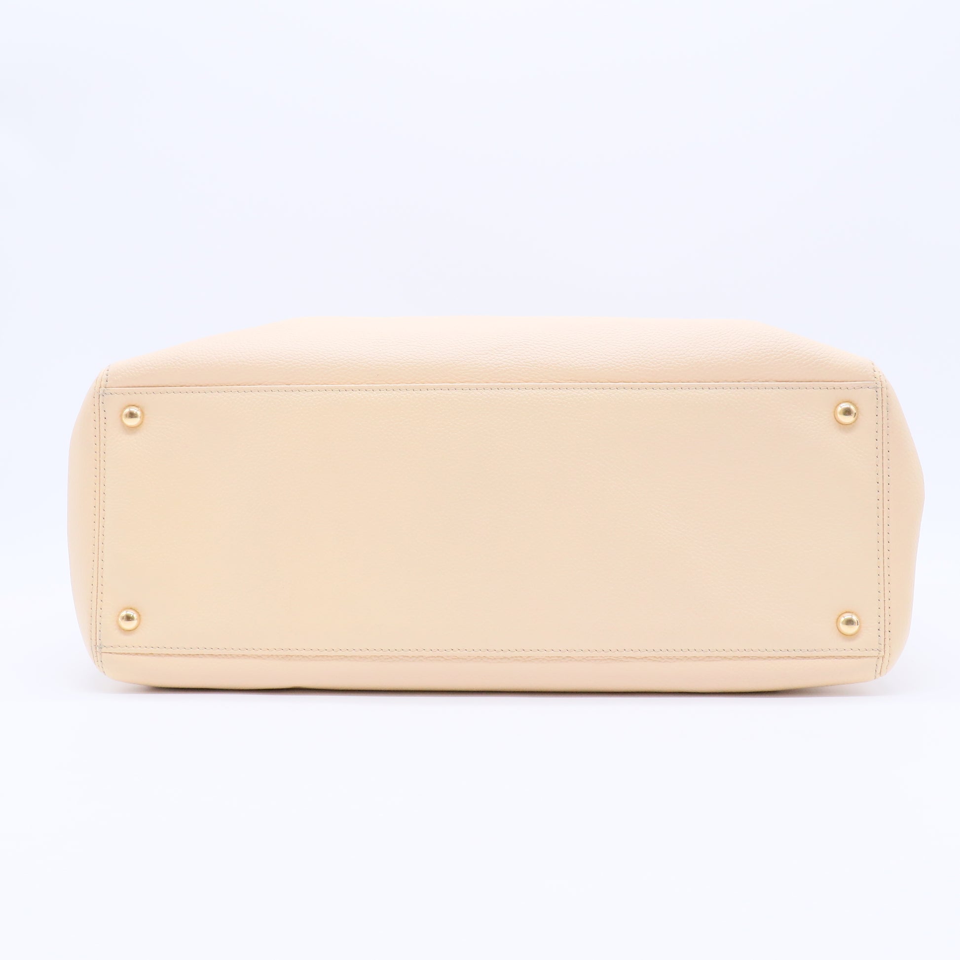 Light Beige Pebbled Leather Cerf Shopping Tote Bag