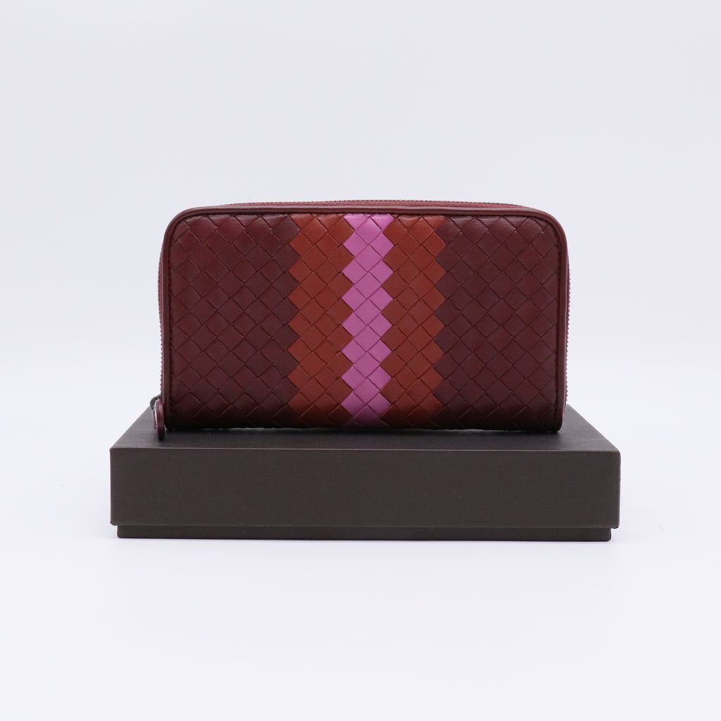 Bottega Veneta Intrecciato Striped Zip-Around Wallet W22349