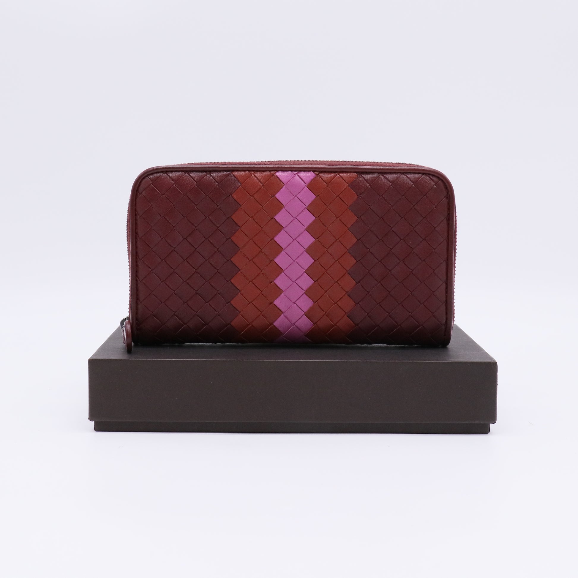 Bottega Veneta Intrecciato Striped Zip-Around Wallet W22349