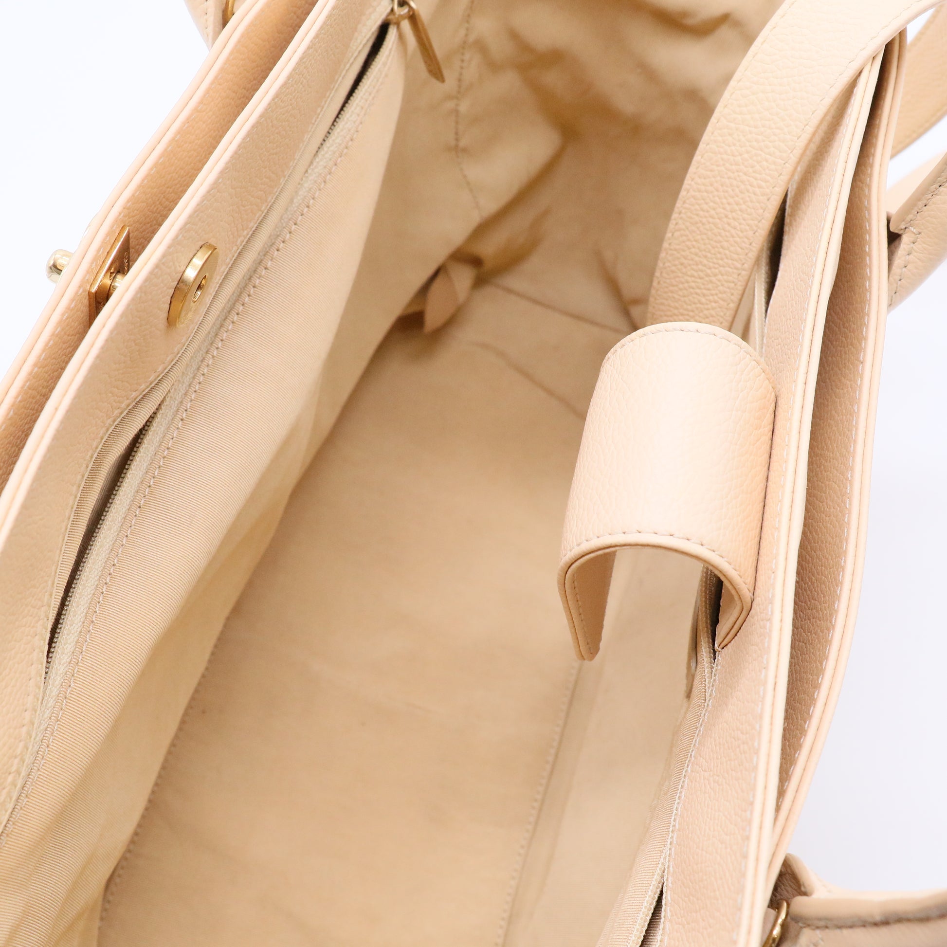 Light Beige Pebbled Leather Cerf Shopping Tote Bag