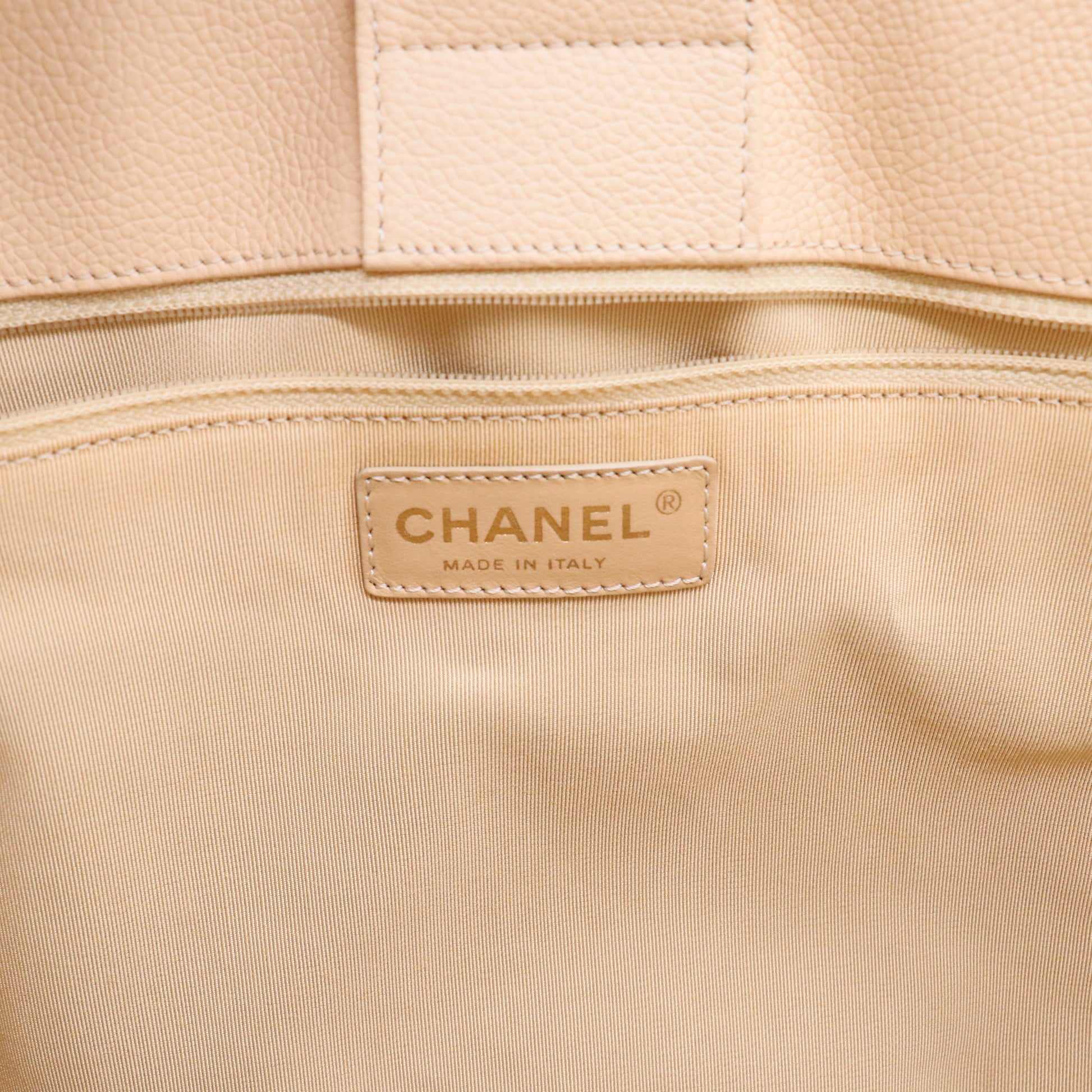 Light Beige Pebbled Leather Cerf Shopping Tote Bag